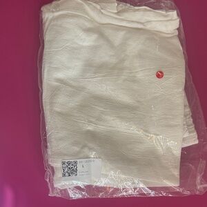 NWT White Linen Pants with Lace and Wood Button Detail